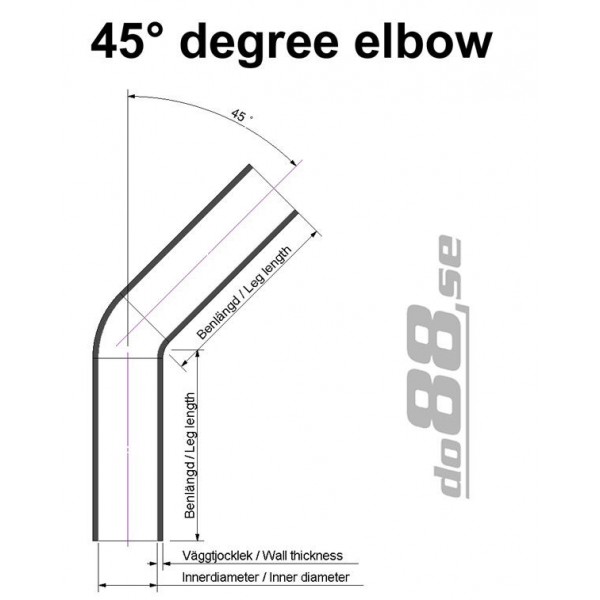 Silikonslang röd 45 grader 2,5'' (63mm) 