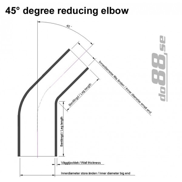 Silikonslang röd 45 grader 2 - 2,375'' (51 - 60mm) 